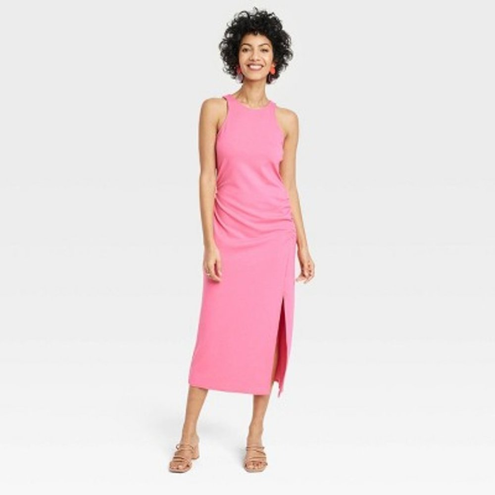 Women's Sleeveless Ruched Ponte Dress - A New Day Pink